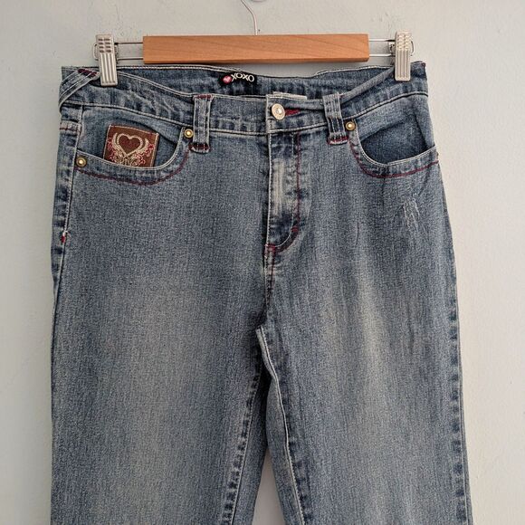 Vintage Y2K XOXO Low Rise Denim Full Leather Embroidered Straight Leg Size 16 - Picture 14 of 16